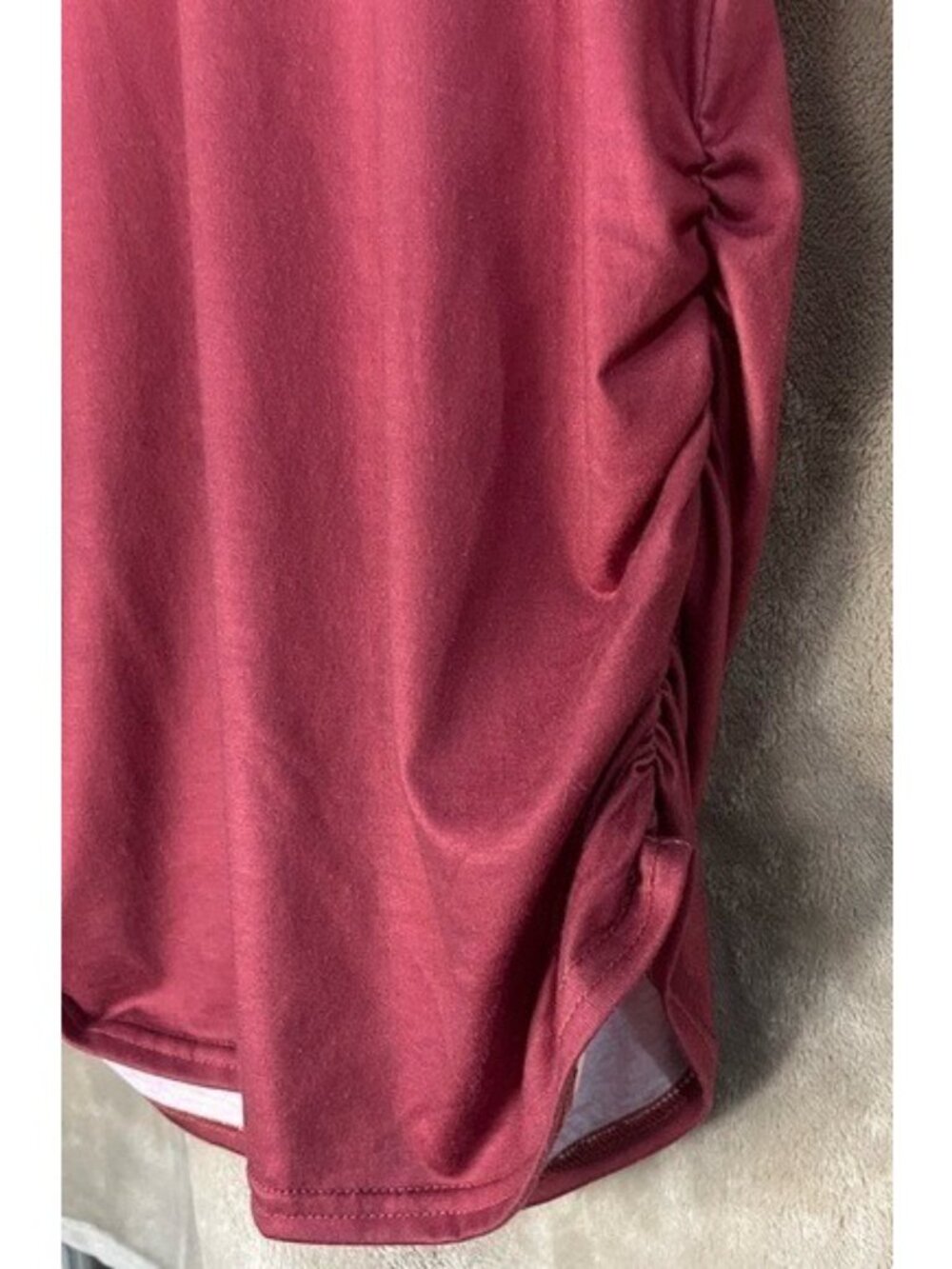 Women's V-Neck Pink Cutout Shoulder Shirt Ruched Side Seam Mauve Rose Tunic - Picture 15 of 16